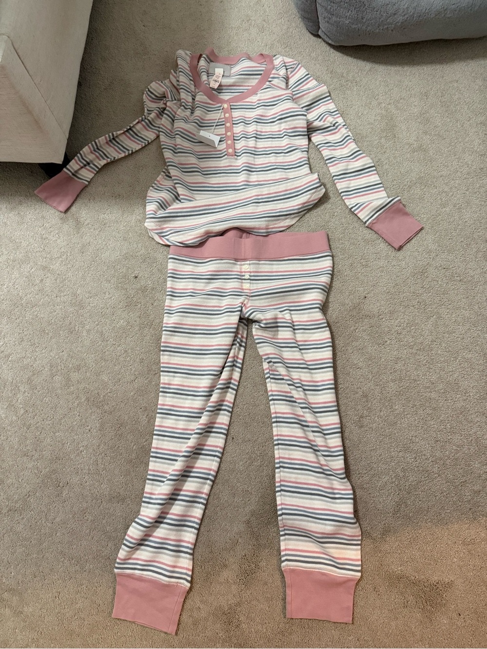 Victorias Secret Pajama Small Stipped Long Sleeve Thermal Sleepwear Croppe